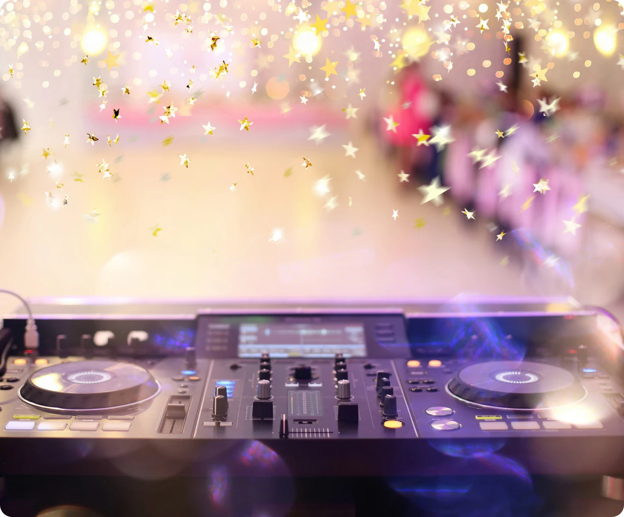 Glittering DJ setup at event
