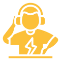 DJ icon with headphones and lightning shirt.