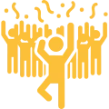 Joyful figures with raised arms